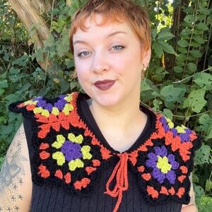 Handmade Black and Orange Crochet Collar